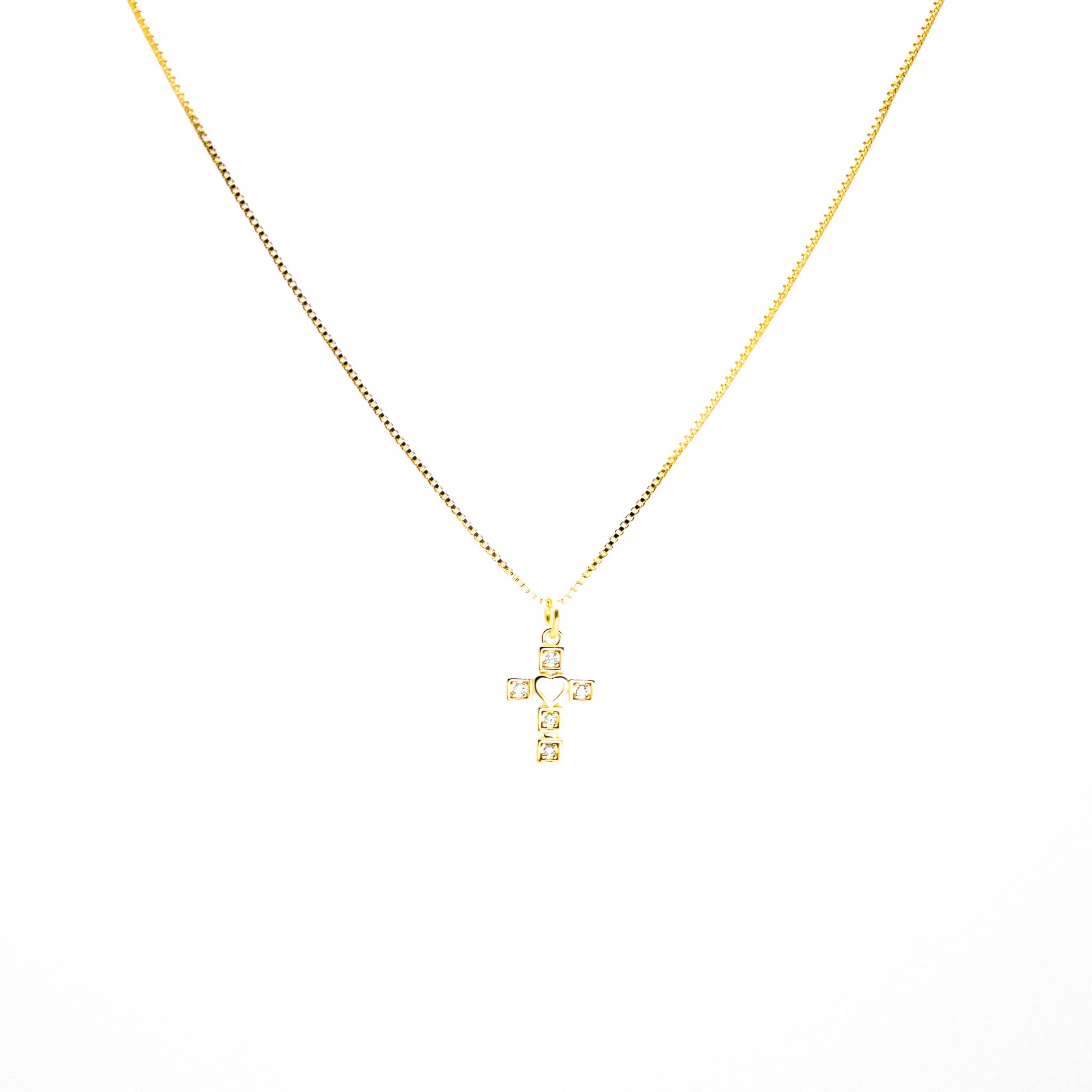 Collar Cruz Mosaico Baño en Oro